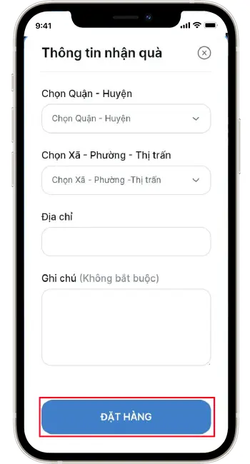 Bước 6: Điền đầy đủ thông tin hệ thống yêu cầu → Chọn Đặt Hàng để hoàn tất